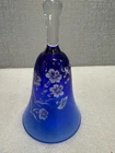 FENTON Glass Cobalt Blue Handpainted Floral  Bell 6"