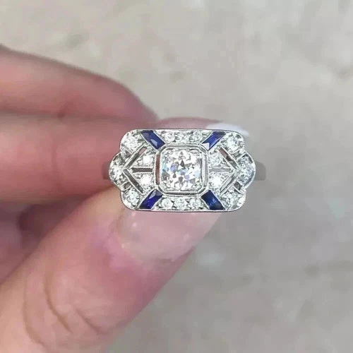 2.25Ct Vintage Art Deco style Lab Created Diamond Wedding 14K White Gold FN Ring