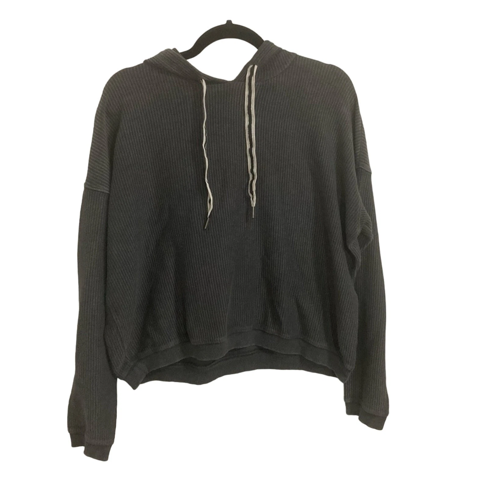 Aerie charcoal gray ribbed hooded pullover sweater size S loungewear oversized