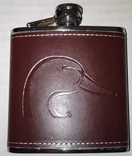 Stainless Steel Ducks Unlimited Leather Wrapped Flask