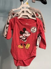 DISNEY BABY LONGSLEEVE ONIES 3pc NW/TGS MICKEY MOUSE 3-6 M