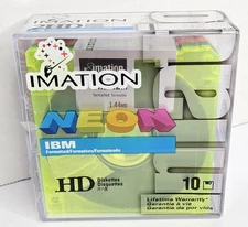 Imation 10 Pack NEON Formatted Diskettes IBM 2HD 1.44 MB Acrylic Box NEW Sealed