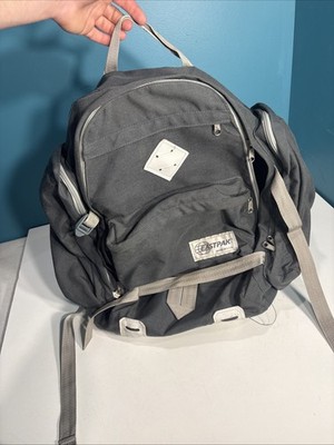Eastpak Backpack Blue Canvas w/Brown Leather Vintage Book Bag Made in USA
