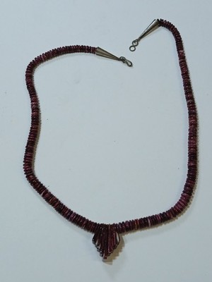 Native American 18'' Sterling Silver 925 Purple Spiny Oyster Necklace.
