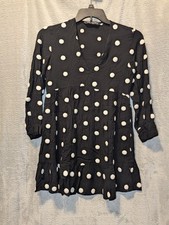 Zara Women's Black White Polka Dot Long Sleeve V-Neck Mini Dress Size Small