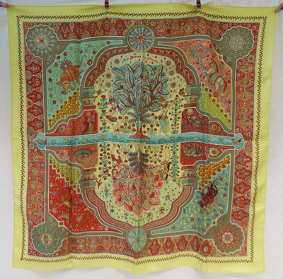 Hermès Paris Aux Portes Du Palais Silk Scarf & Box 90 Hermes Yellow C. Henry
