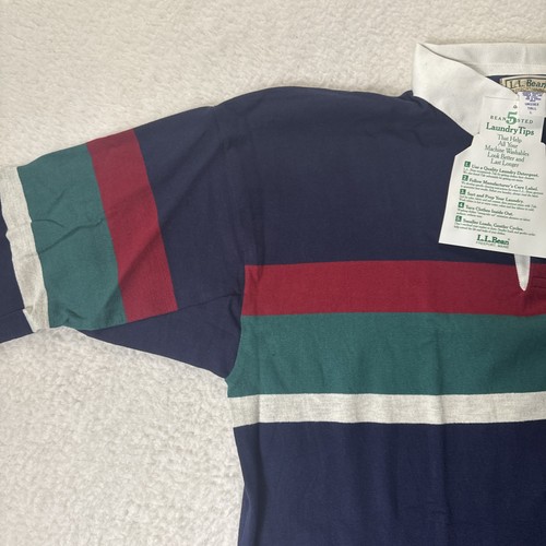 VTG 90s LL Bean Striped Rugby Long Sleeve Made in USA DEADSTOCK NWT Large Tall - Picture 9 of 13