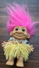 Vintage Russ Hawaiian Hula Dancer Troll Grass Skirt Pink Hair 5" Tall
