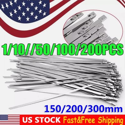 Stainless Steel Metal Zip Tie Strap Cable Exhaust Turbo Wrap Intake Lock ET