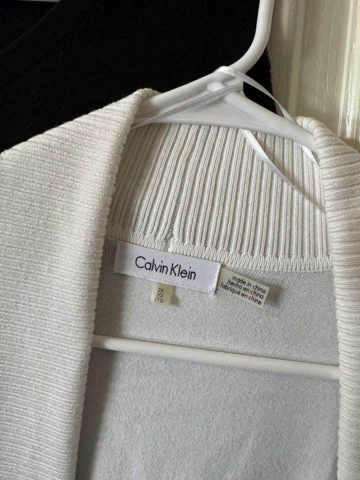 2 suéteres cárdigan, talla 2X, Lands End Calvin Klein, blanco negro Foto 2 de 4