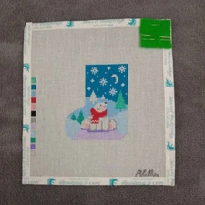 Mini Stocking Polar Bear Needlepoint Canvas Pattern 3.25" x 4" Shelly Tribbey