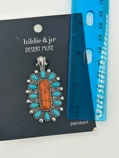 hildie & jo Desert Muse Pendant Faux Turquoise Orange Stone Silver Tone
