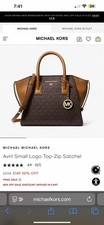 Michael Kors Avril Small Top Zip MK SIGNATURE BROWN Black Satchel Crossbody Bag