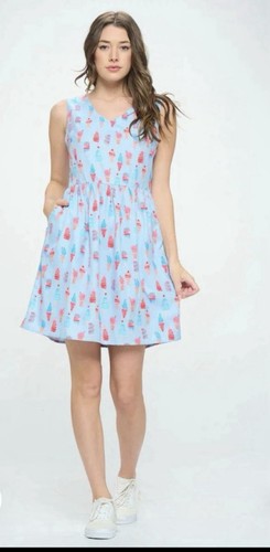 Sm Wardrobe Ice Cream Print Dress Women's Size XL Sleeveless V Neck Size XL