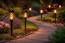 Solar Garden Torch Lights Set of 5 Morocco Flame LED Outdoor Path Lights