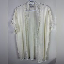 Vintage Vassarette Satin Robe Ivory Lace Mini Bridal Feminine