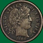 1907 Barber Dime Almost Uncirculated AU Coin #43085