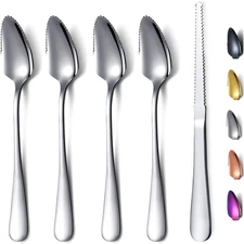Grapefruit Spoons 5 Pieces Set, 4 Stainless Steel Spoon and 1 Knife with Titaniu