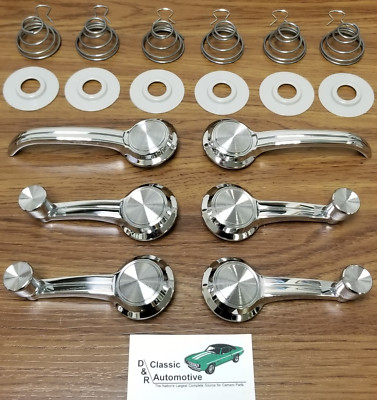 Window Crank Door Handles Kit 65-66 chrome knob w/clips + 6 springs + 6 washers