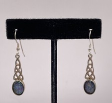 Sterling Silver Blue Opal Celtic Knot Dangle Earrings 4.19g