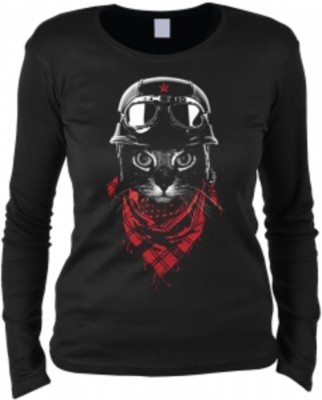 Damen Langarmshirt Biker Katze Shirts 4 Cats Geburtstag Geschenk cool bedruckt