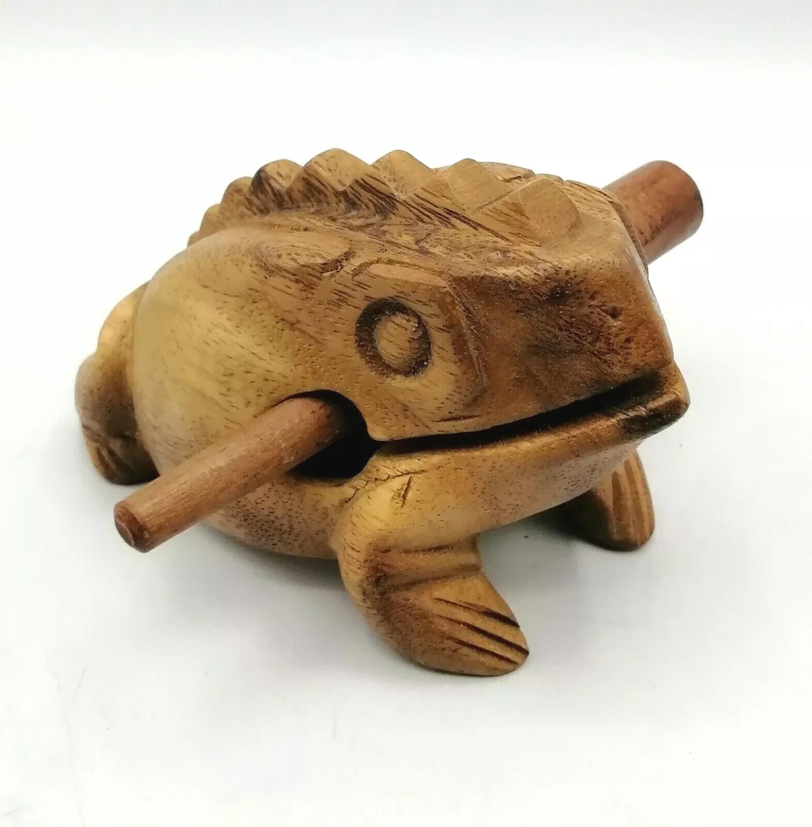 Natural Hand Carved Wooden Percussion Frog Ribbit Music Instrument