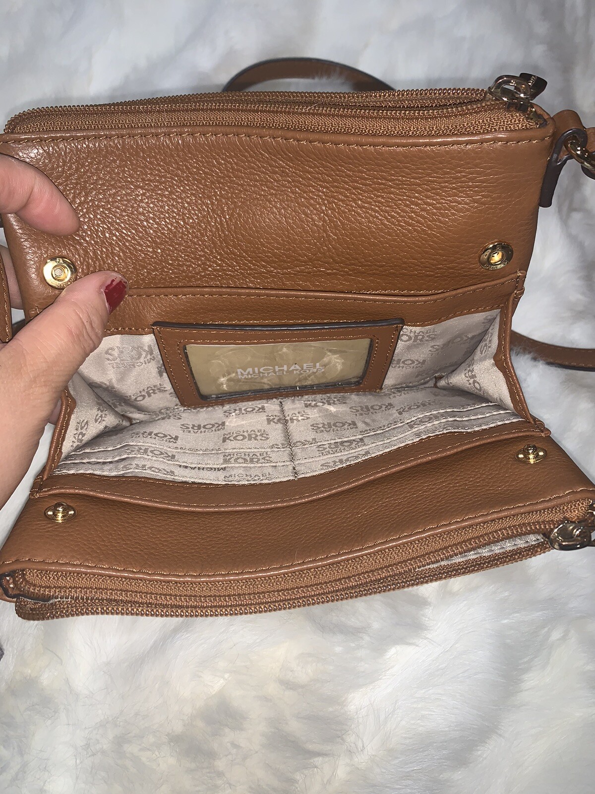 new MICHAEL KORS brown Leather Organizer Crossbody Bag Purse 258 eBay