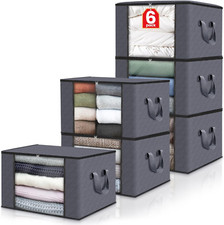 6 Pack Clothes Foldable Blanket Storage Bags with Lids and Handle Grey 