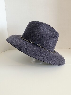 Nordstrom Womens‎ Grey 100% Wool Wide Brim Fedora Hat One Size Adjustable Nordstrom Wool Hat Navy Women One Size Fedora Hat Gold Trim  main image 2