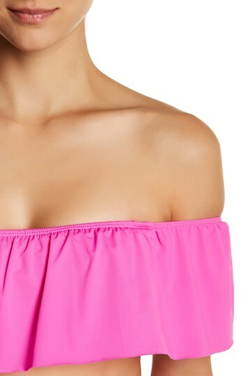 Bikini Lab Off the Shoulder Ruffle PINK Bikini Top with Halter strap Small?-image