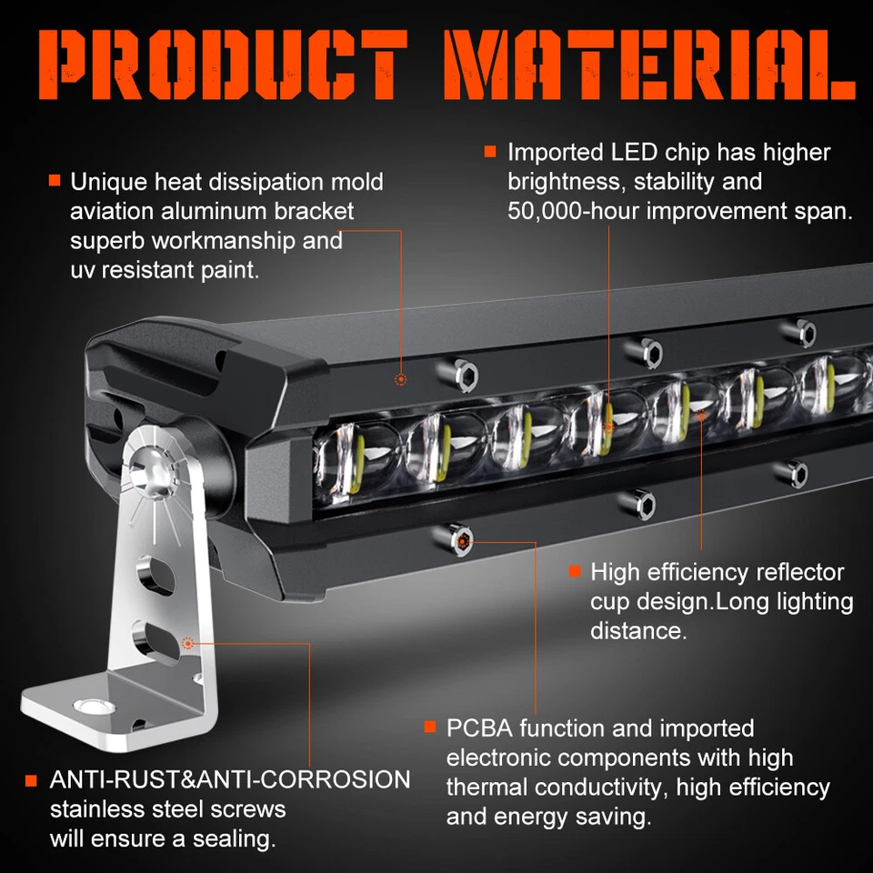 Barra de luz LED curva 20 26 32 38 44 50" fila única delgada conducción todoterreno ATV SUV Foto 3 de 4