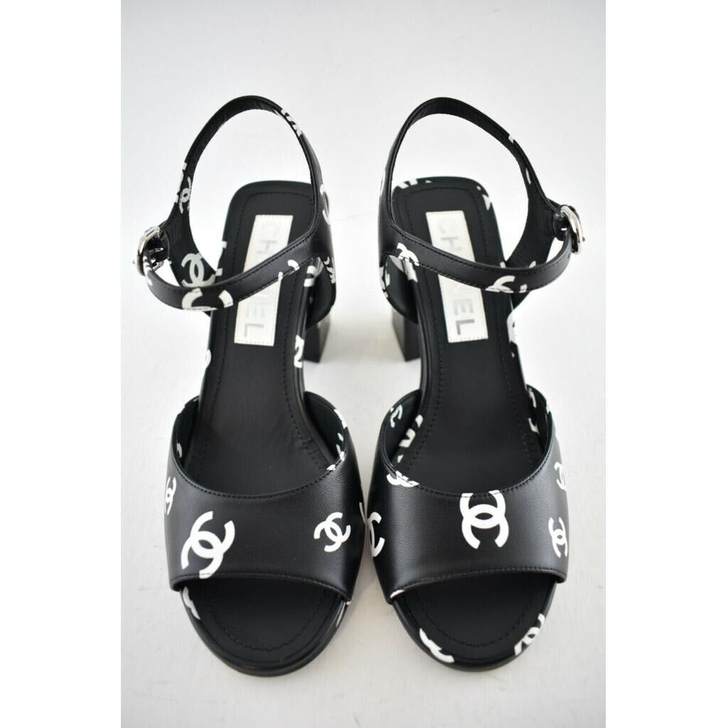 CHANEL シャネル パンツ(その他) 38(S位) 4100125J0022 Chanel 22S Black White Print Lambskin CC Logo Ankle Strap