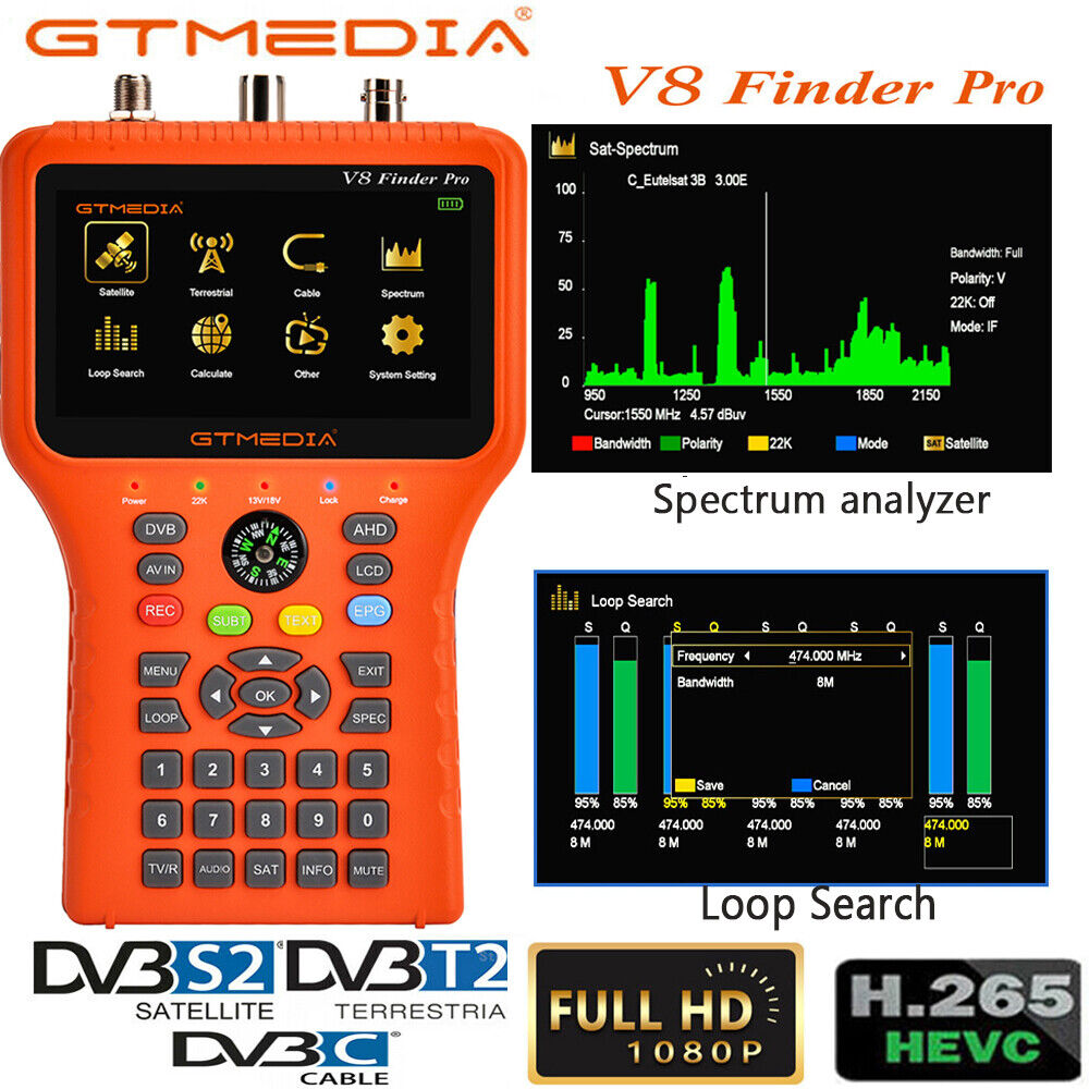 GTMEDIA PRO 3.5'' DVB-S2/T2/C Digital BUSCADOR DE SEÃ‘AL SATELITE MEDIDOR brÃºjula