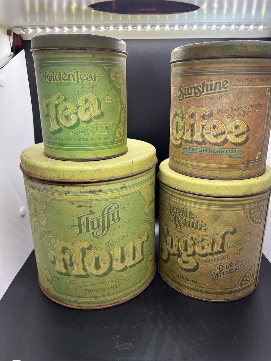 バロノフ　アンティーク缶　4個セット Vintage Set of 4 Ballonoff Canisters Metal Kitchen Decor Coffee