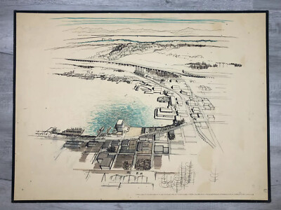 Vintage Architectural Drawing 1968 Seattle Construction Center Original 30 x40 