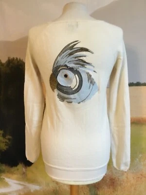 Pull brodé laine et cachemire BÉRÉNICE crème taille S en bon état. - Photo 1/4