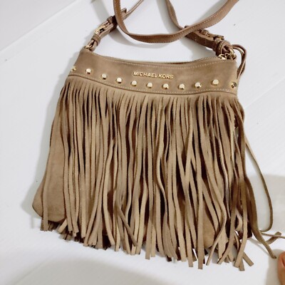 Michael Kors Beige Suede Fringe Billy Shoulder Bag | eBay