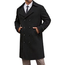 Mens Winter Warm Formal Trench Coat Long Jacket Smart Work Outwear Overcoat