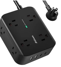 Mifaso Power Strip Surge Protector Flat Plug Wall Mount 8 Wide Outlets w/ 4 USB