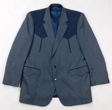 Circle S Dallas Texas Men's Western Blazer Blue Navy Yoke Sport Coat 46L USA
