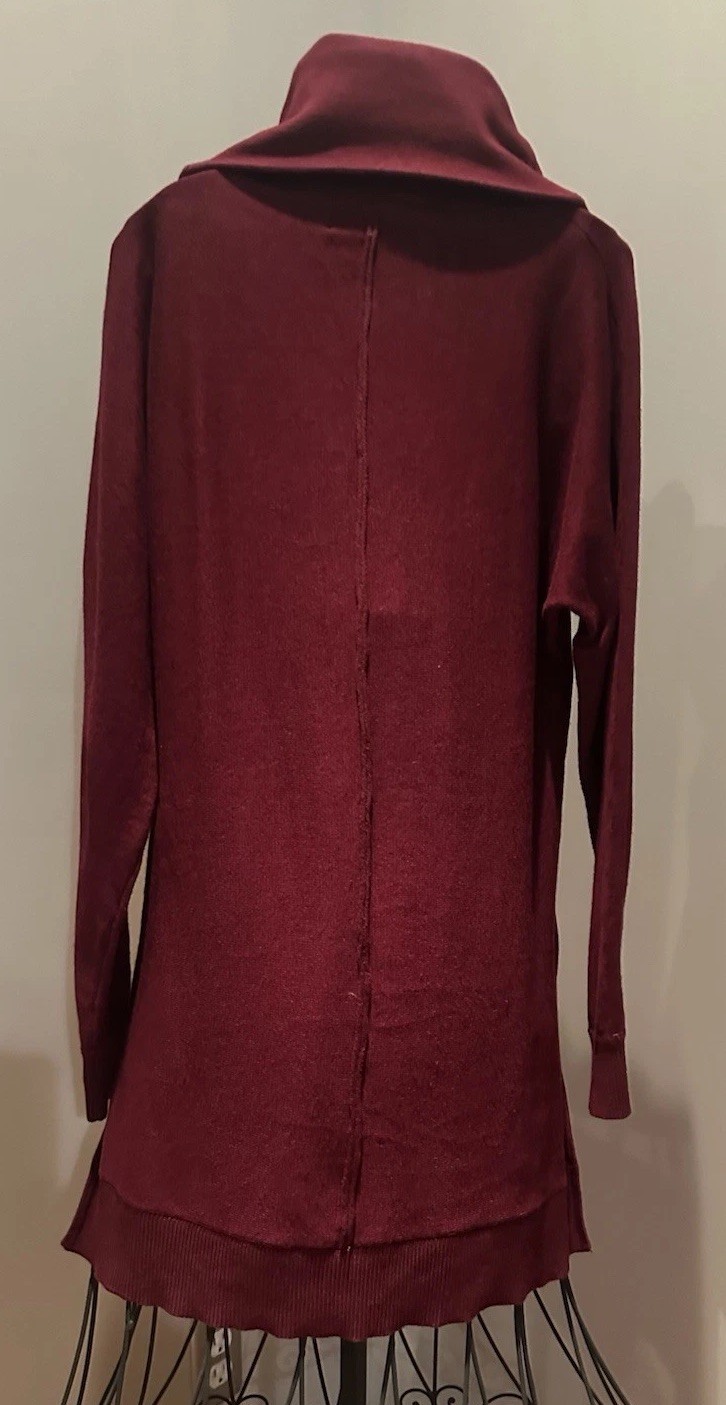 JOAN VASS NY Women’s Sweater Shawl Cowl Neck Autumn Red Tunic Size Small