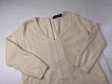 Magaschoni Womens XS Cashmere V-Neck Sweater Ivory Back Zip 3/4 Sleeve