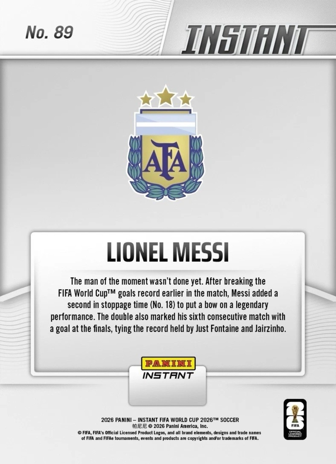 2026 Panini Instant FIFA World Cup #88 #89 Lionel Messi Argentina PRESALE RECORD view 5