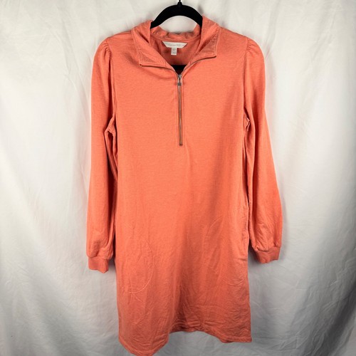 Garnet Hill Salmon Quarter Zip Shirt Dress Medium Tennis Casual Preppy