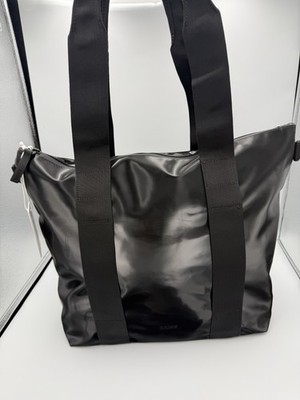 Rains Mini Tote Bag Black Zip Closure Shoulder Strap One Size Casual Travel