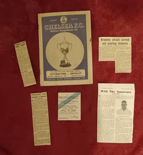Leytonstone FC vs Bromley FC 1949 Amateur Cup S/F Replay Ticket & Cuttings.