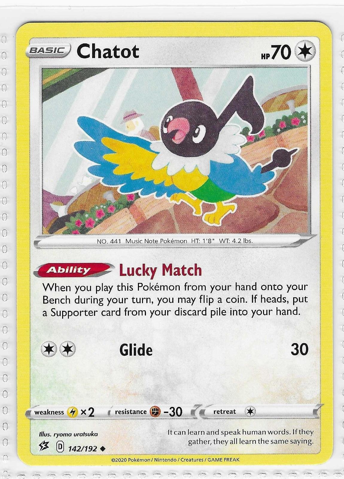 Chatot 142/192 Uncommon Rebel Clash Pokemon Near Mint