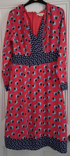 Boden Red & Blue Floral Print Midi Dress Long Sleeves Size 12L