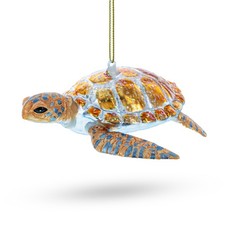 Glittered Turtle Blown Glass Ornament