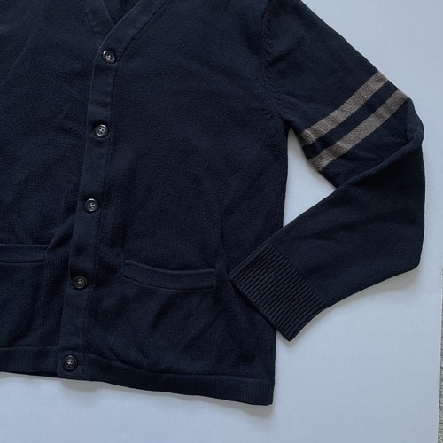 Gap Sweater Mens M Navy Blue Varsity Cardigan Wool Camel Hair Grandpa Y2K - Picture 2 of 7